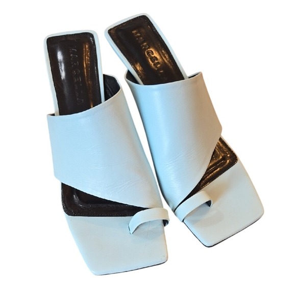 Marcella NYC Sky Powder Blue Mules Sandals Heels Size 8 Genuine Leather - Picture 2 of 9